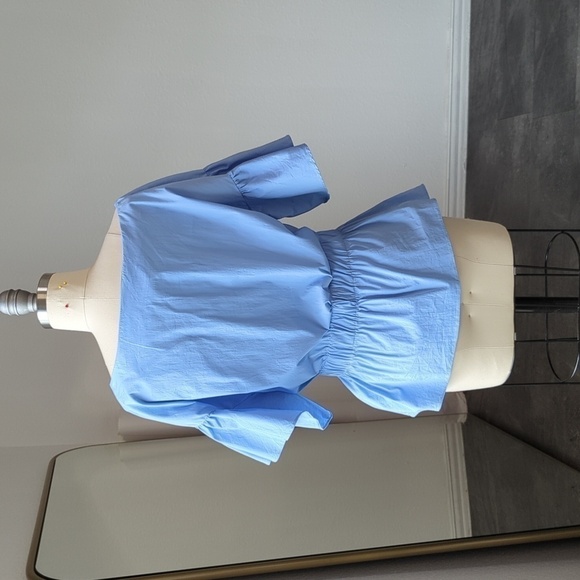 Milly Vivian Stretch Poplin Ruffle Sleeve Peplum Top Blue S cottagecore summer - Picture 3 of 13